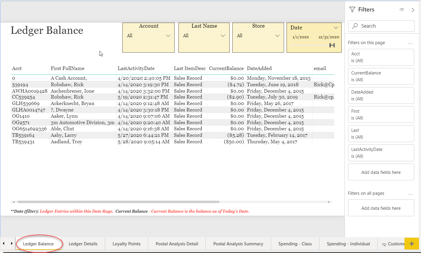 Ledger Balance and Details