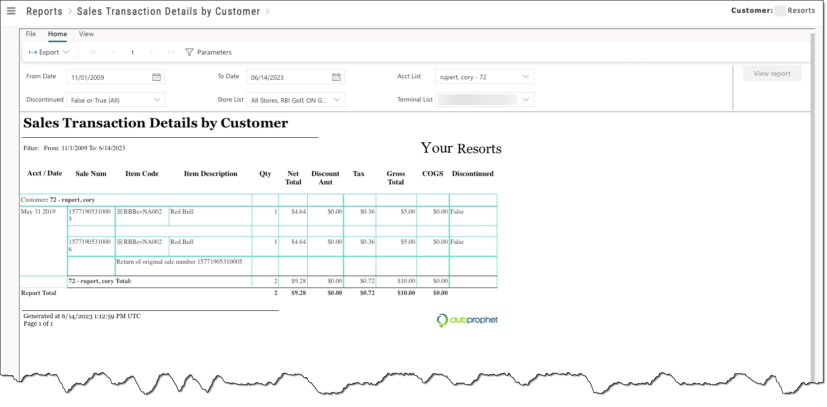 Sales Transaction Details by Customer Report