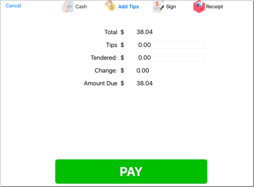 Screenshot: payments screen